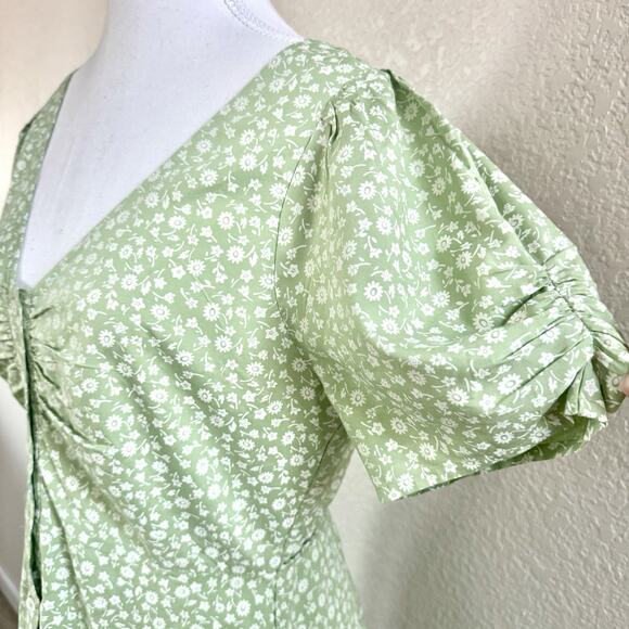 Madewell Jennifer Size 4 V-neck Button Front Pastel Green Floral Mini Sun Dress - Picture 6 of 16